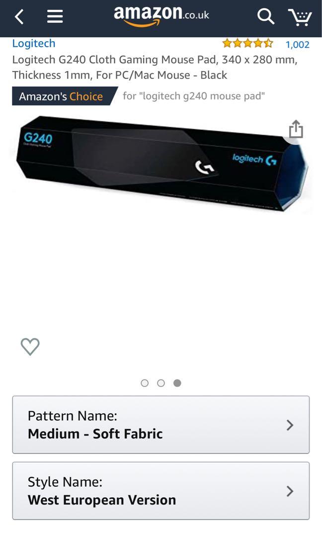 Logitech G240 Gaming Mouse Pad Electronics Computer Parts