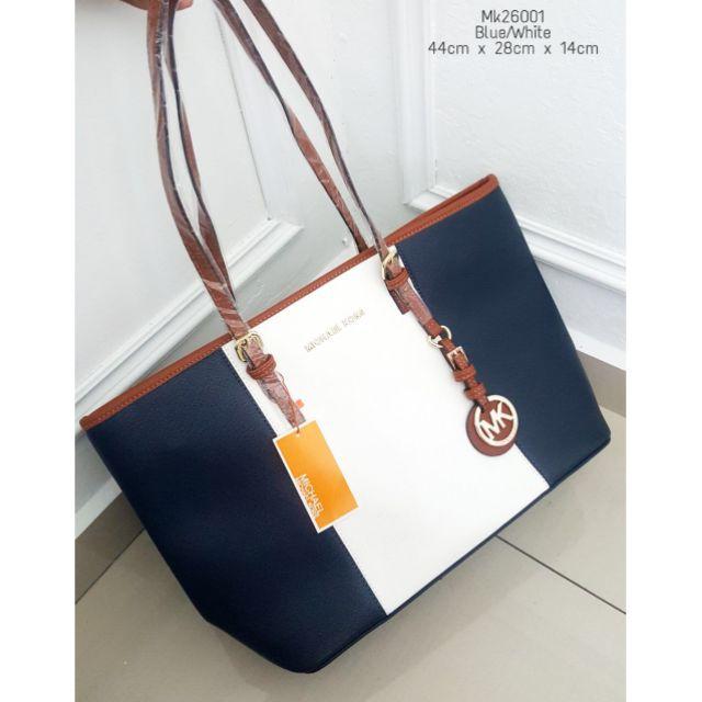 michael kors blue and white purse