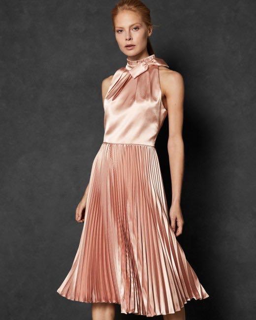 Ted baker rose top gold pleated dress