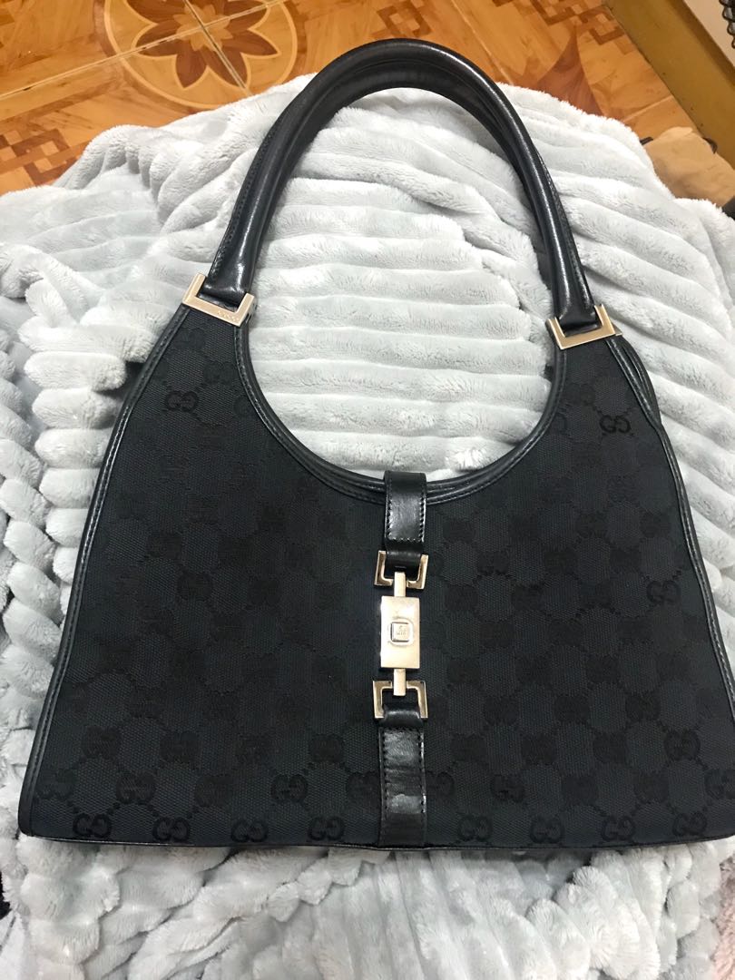 Gucci Jackie Hobo Jackie-o Monogram 872553 Black Gg Canvas