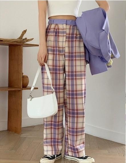 purple checkered pants