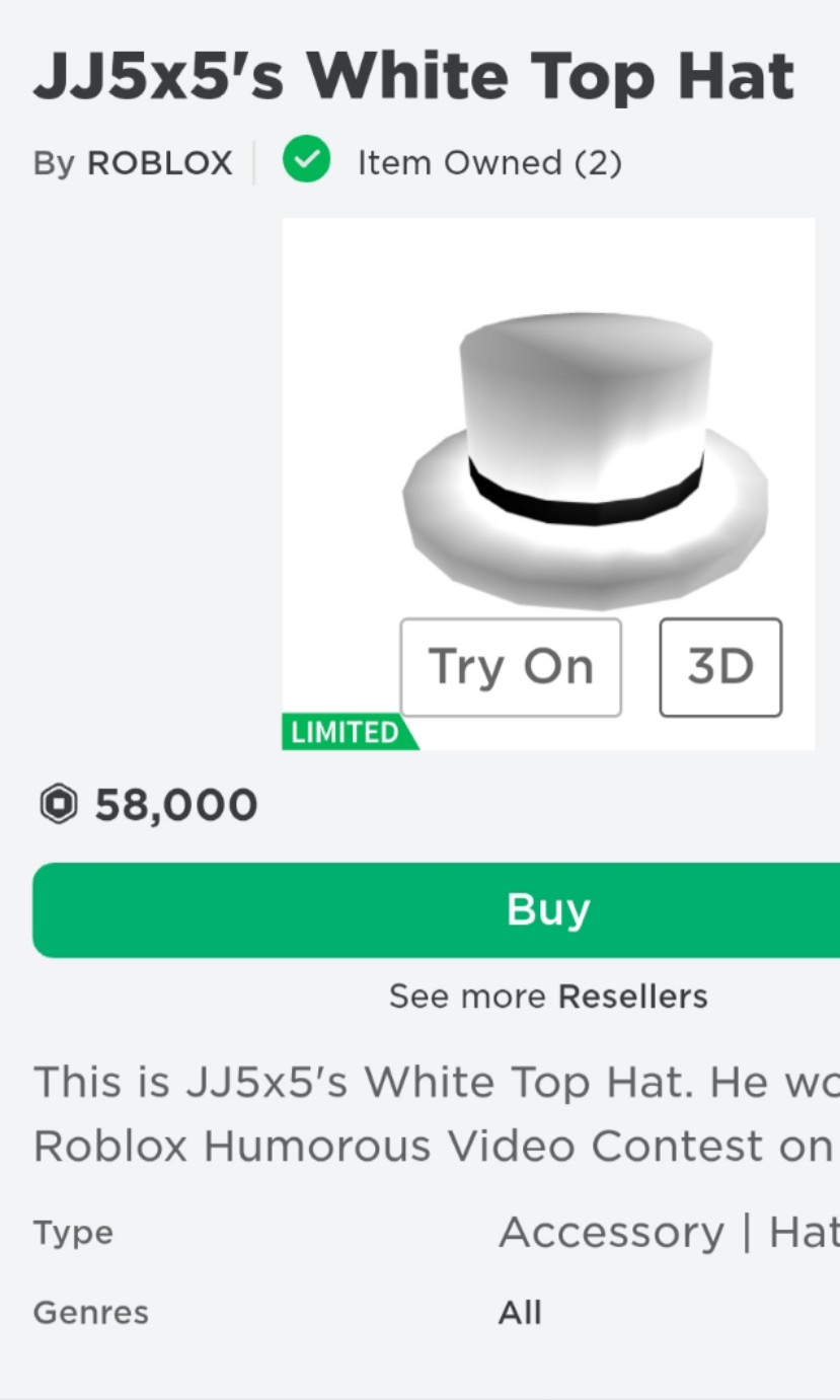 Roblox Jj5x5 S White Top Hat Toys Games Video Gaming In Game Products On Carousell - equinox fedora roblox