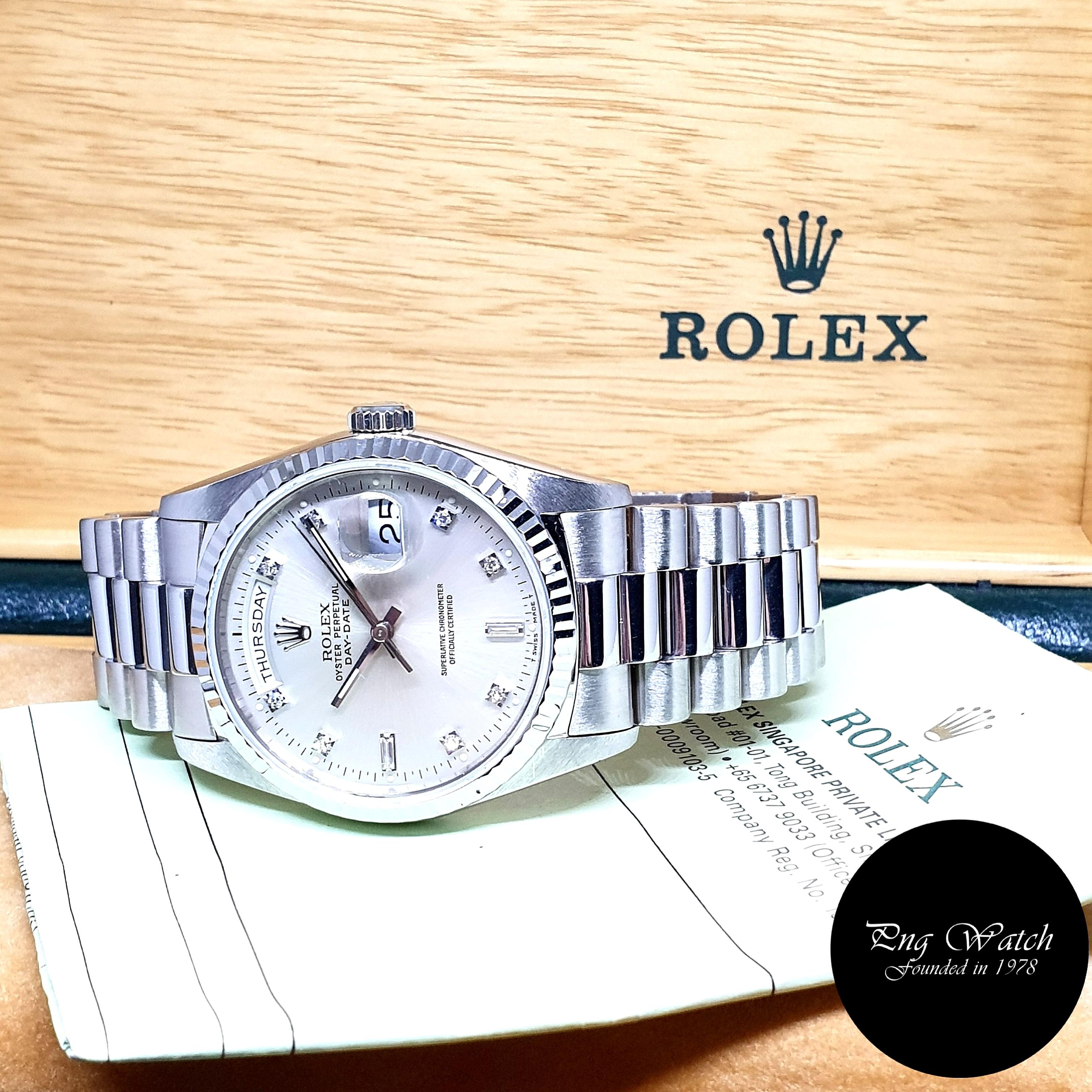 NOT AVAILABLE Rolex Oyster Perpetual 18K White Gold Diamonds Day