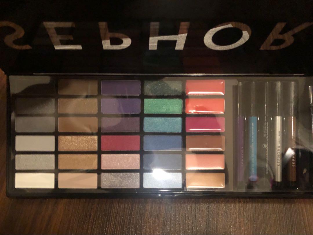 Sephora Artist Color Box Palette (Category: Makeup) located in Quezon City. Submitted by upinmyattic (Listing ID 1016011748, Image 1). Description: Brand new Sephora palette with: - 30 eyeshadow shades - 6 lip tints - 5 eye liners - 1 double ended brush $145 value, retails for P3000.