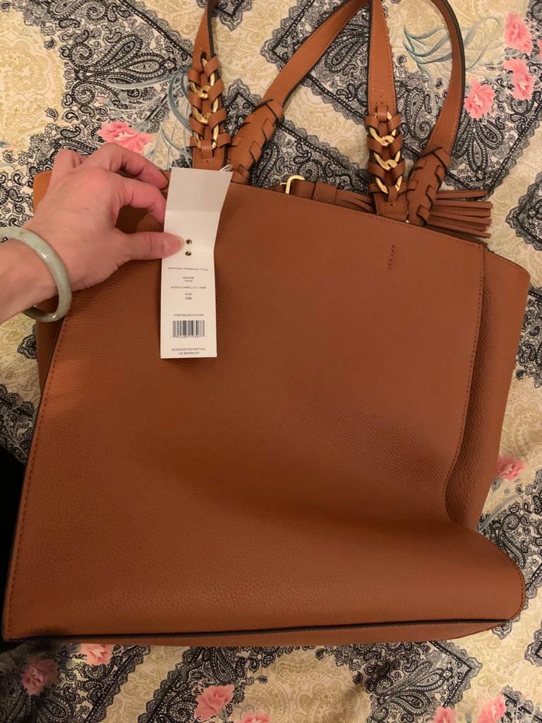 Tory Burch Brooke Pebbled Leather Tote saddle 100 New and
