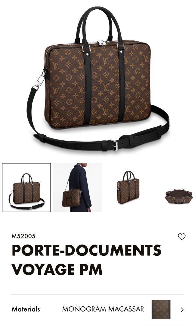 Louis Vuitton Monogram Macassar Canvas Porte-Documents Voyage PM Briefcase Laptop  Bag Article: M52005