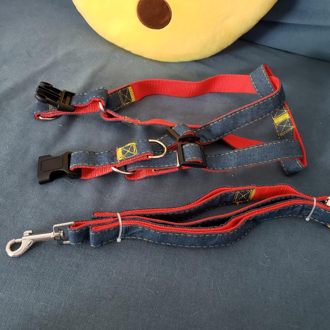 3色 寵物牛仔縫布狗繩胸背帶牽引繩頸圈 寵物用品 寵物衣服 Carousell