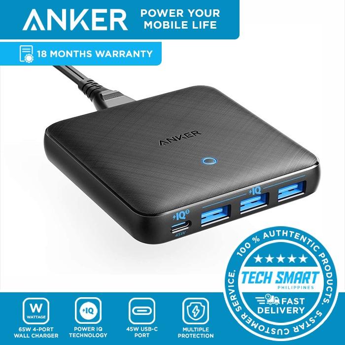 Anker 65w 4 Port Piq 3 0 Gan Fast Charger Adapter Powerport Atom Iii Slim Wall