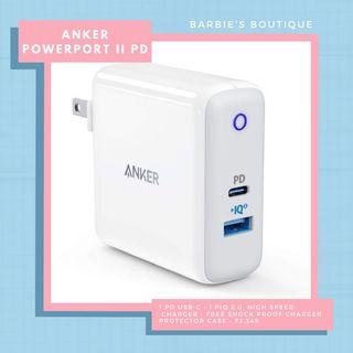Original Anker PowerPort II PD • 1 PD USB-C • 1 PIQ 2.0 • Complete box • Free Silica Gel Shock Proof Charger Protector Case