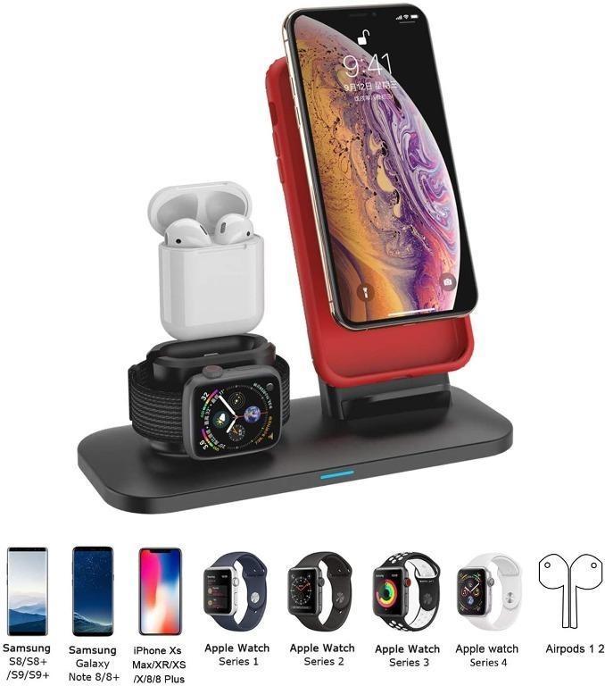 B022 Wireless Charger 3 In 1 Wireless Charging Dock For Apple Watch And Airpods Charging Station For Multiple Devices Qi Fast Wireless Charging Stand Compatible Iphone 11 X Xs Xr Xs Max 8 8 Plus Electronics Others On