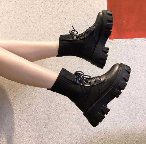 Black Platform Boots Shoes High Cut 