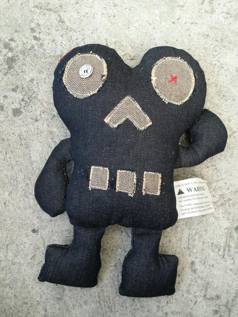 Evisu Limited edition Chinchin stuffed toy (Category: Plushies & Soft Toys) located in Pasig City. Submitted by johnadoo.1 (Listing ID 1016369132, Image 1). Description: Limited edition evisu chinchin doll is made of raw selvedge denim, very rare stuffed toy from evisu..