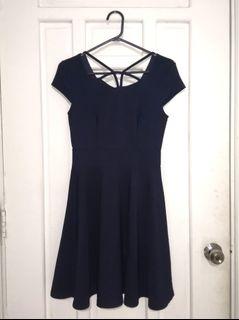 It Girl Navy Blue Dress with Cutout Neckline Detail