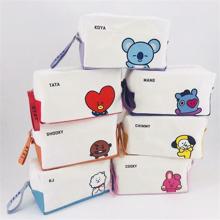 Kpop Bts Bt21 Cartoon Pencil Pen Box Bag Makeup Bag Leather Coin Bag K Wave On Carousell