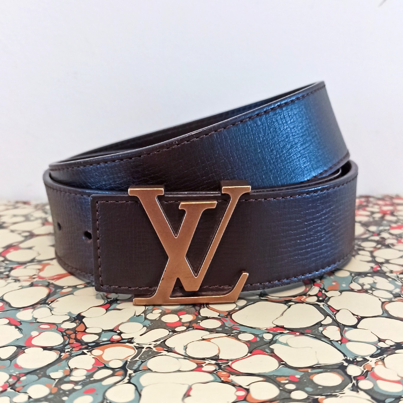 Louis Vuitton Black Utah Leather Initiales Belt - Yoogi's Closet