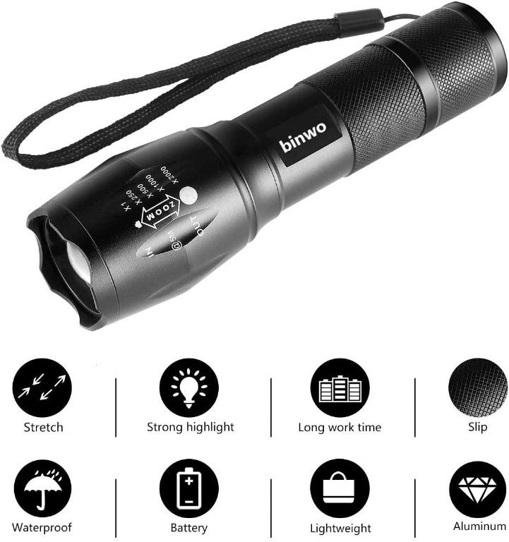 BINWO Super Bright 2000 Lumen Zoomable Handheld Rechargeable LED with LED Torch 