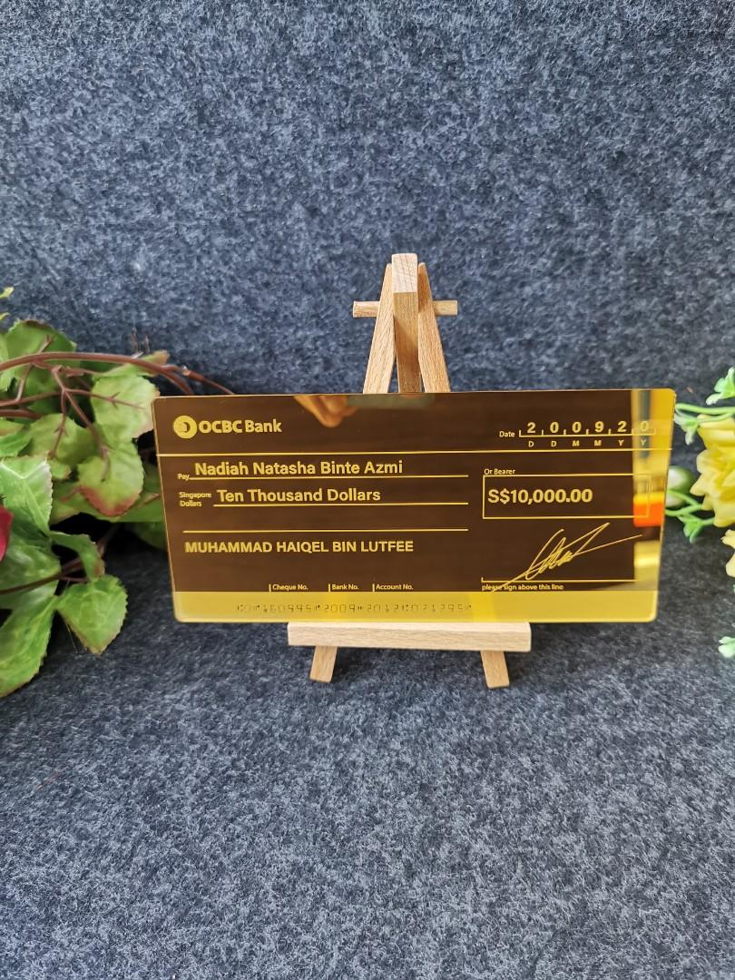 Acrylic Cheque Mock up Cheque Wedding (gold mirror acrylic), Hobbies & Toys ...