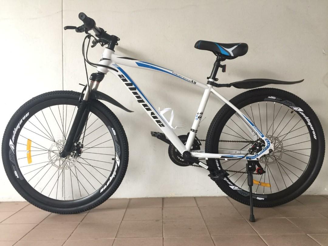 Blue and 2025 white mountain bike
