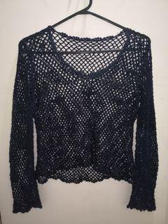 Navy Blue Long Sleeve Cover Up