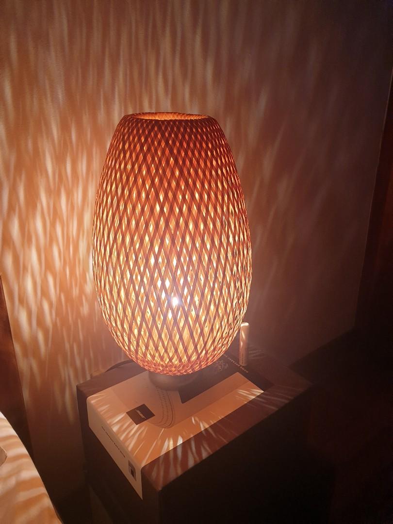 Table Lamps Nickel Plated Base With Tall Rattan Bamboo Shade Furniture Home Decor Lighting Supplies On Carousell