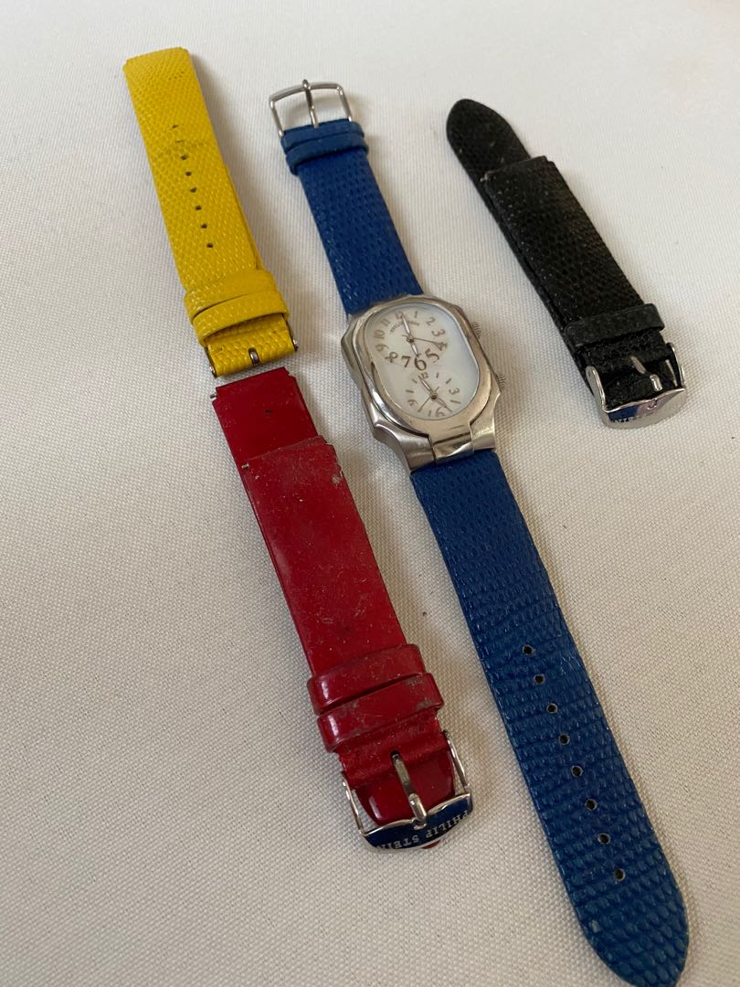 PHILIP STEIN MOTHER OF PEARL WATCH WITH 4 STRAPS