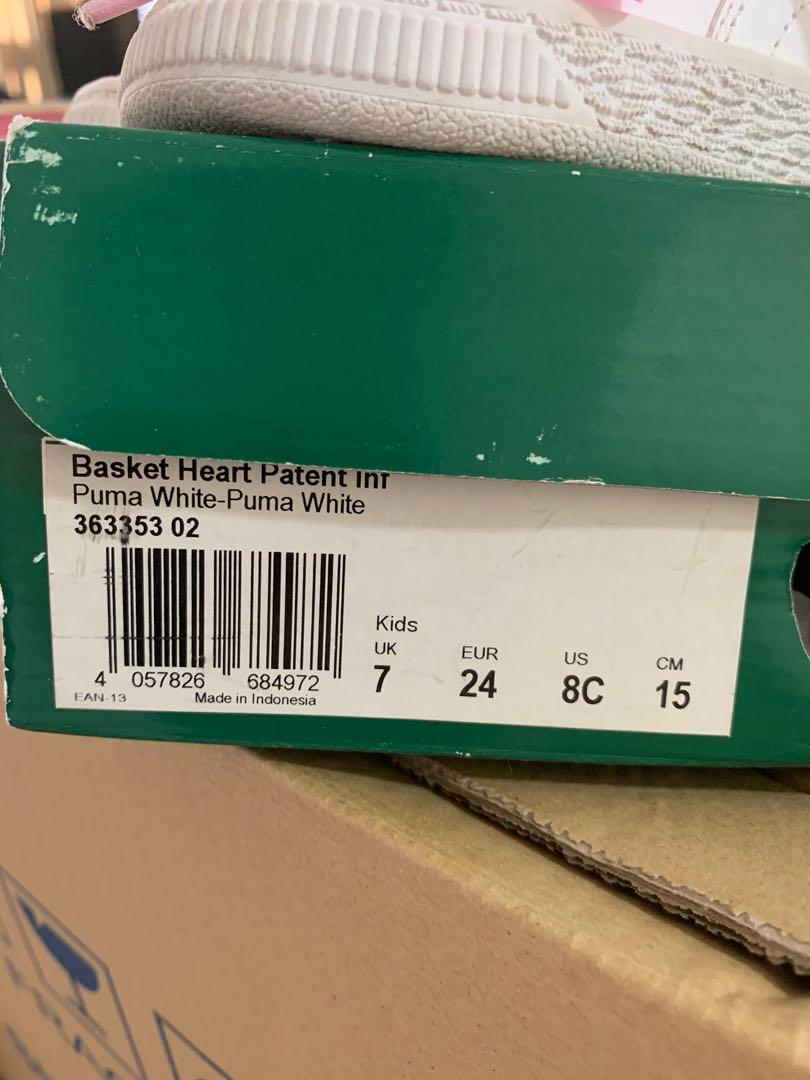 Puma basket heart patent White Infant size 15cm Babies Kids