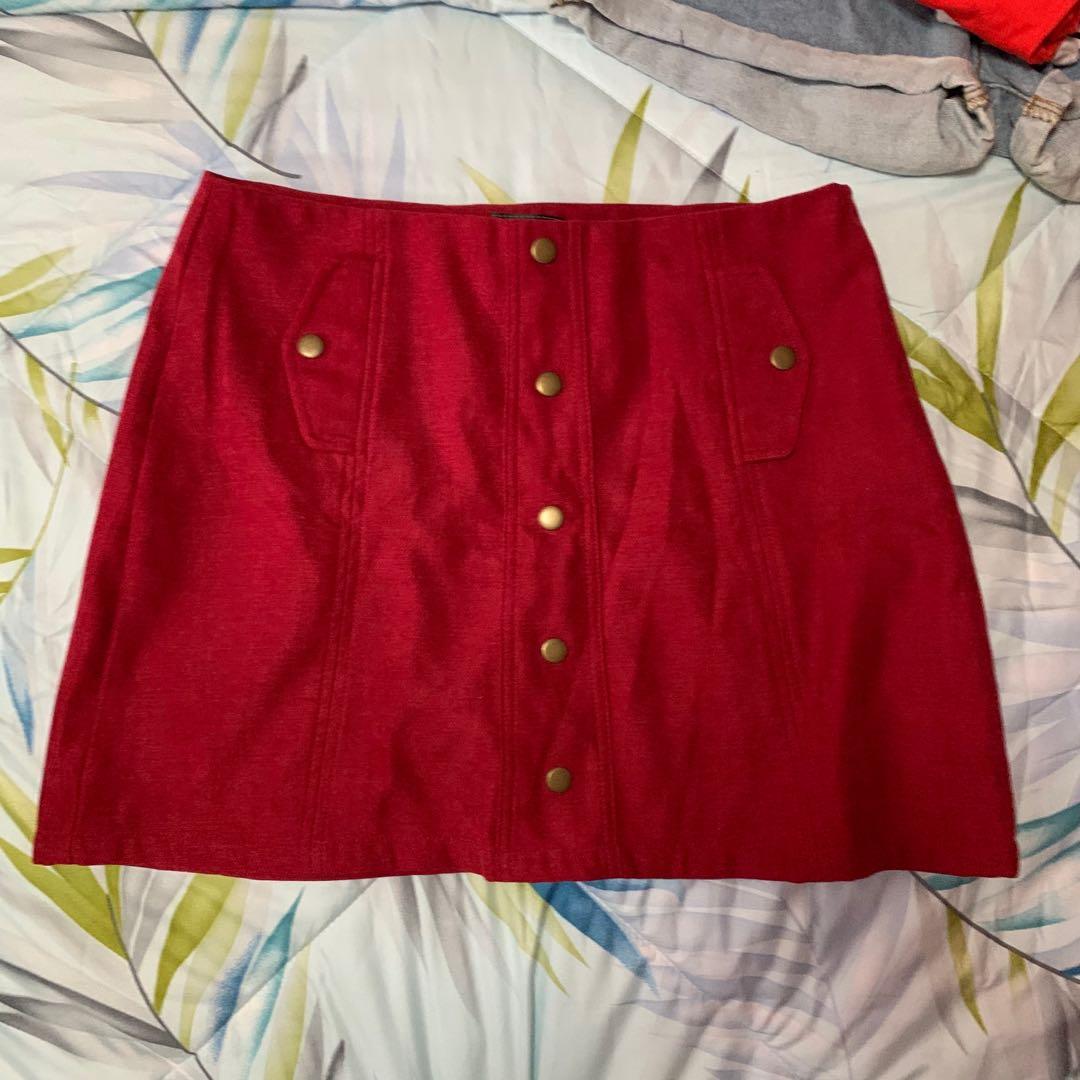 red button down skirt