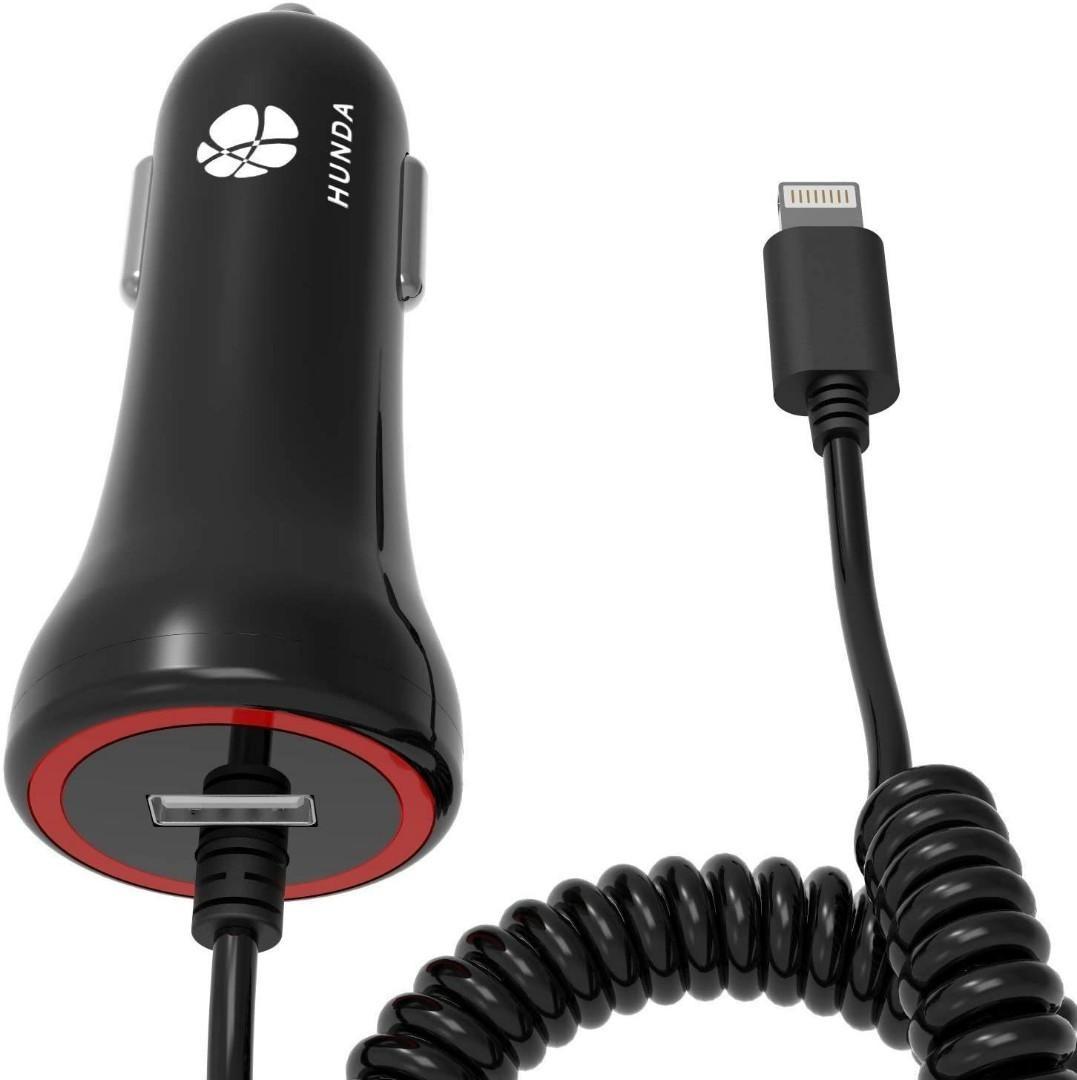 Micro USB Car Charger, HUNDA 24W/4.8A Rapid Dual Car Charger Adapter Quick  Charge with Coiled USB Cable, Fast Car Charging for Android Phones, Cameras