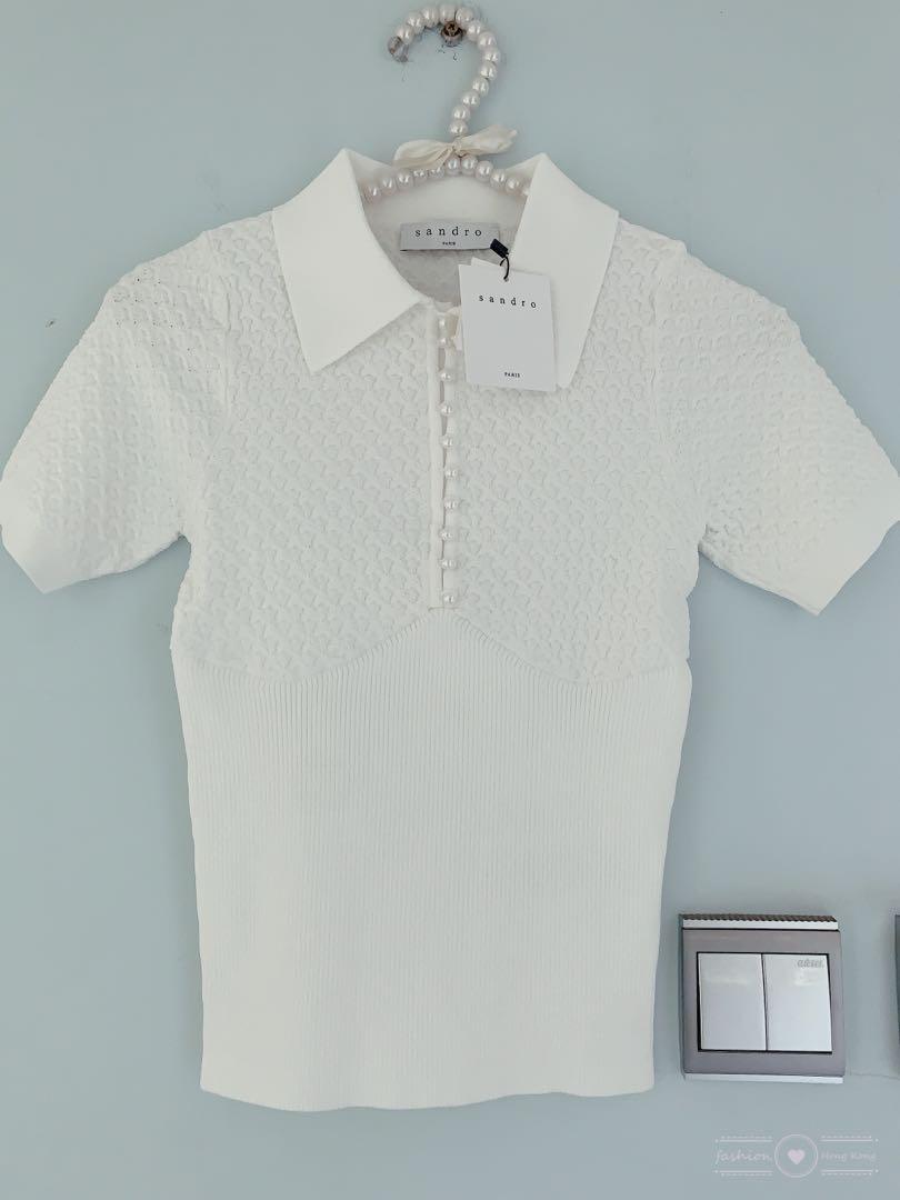 Sandro Polo style pointelle sweater S M L
