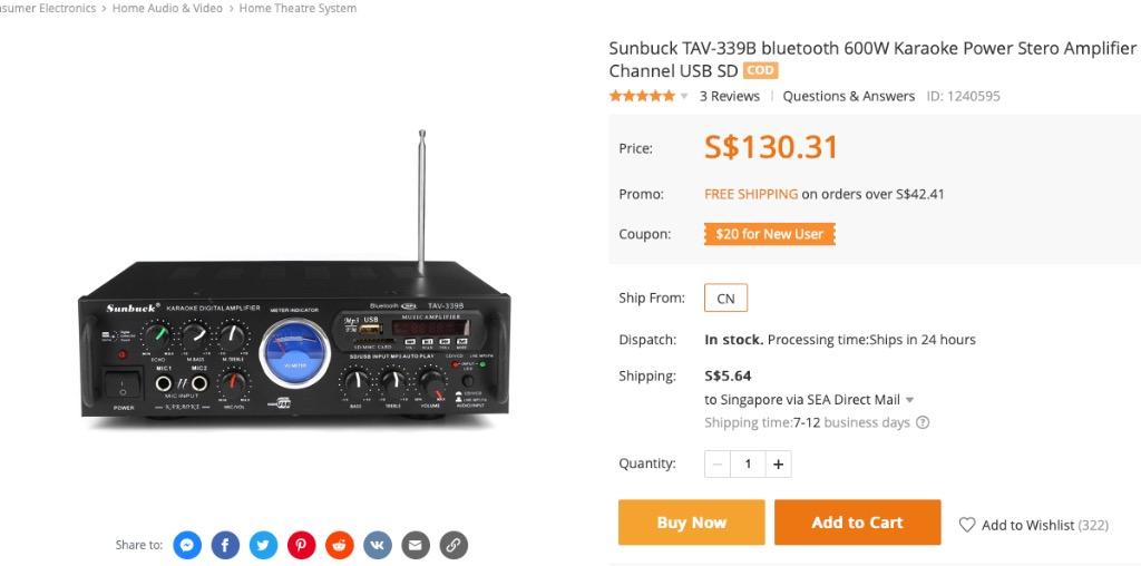 Amplificador Audio Sunbuck Musica Perifoneo Usb Fm Tav-339