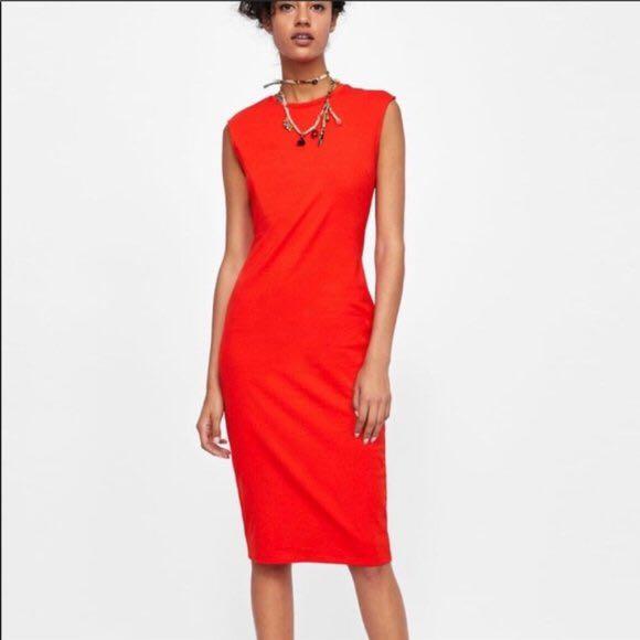 SALE! Zara Red Bodycon Midi Dress 