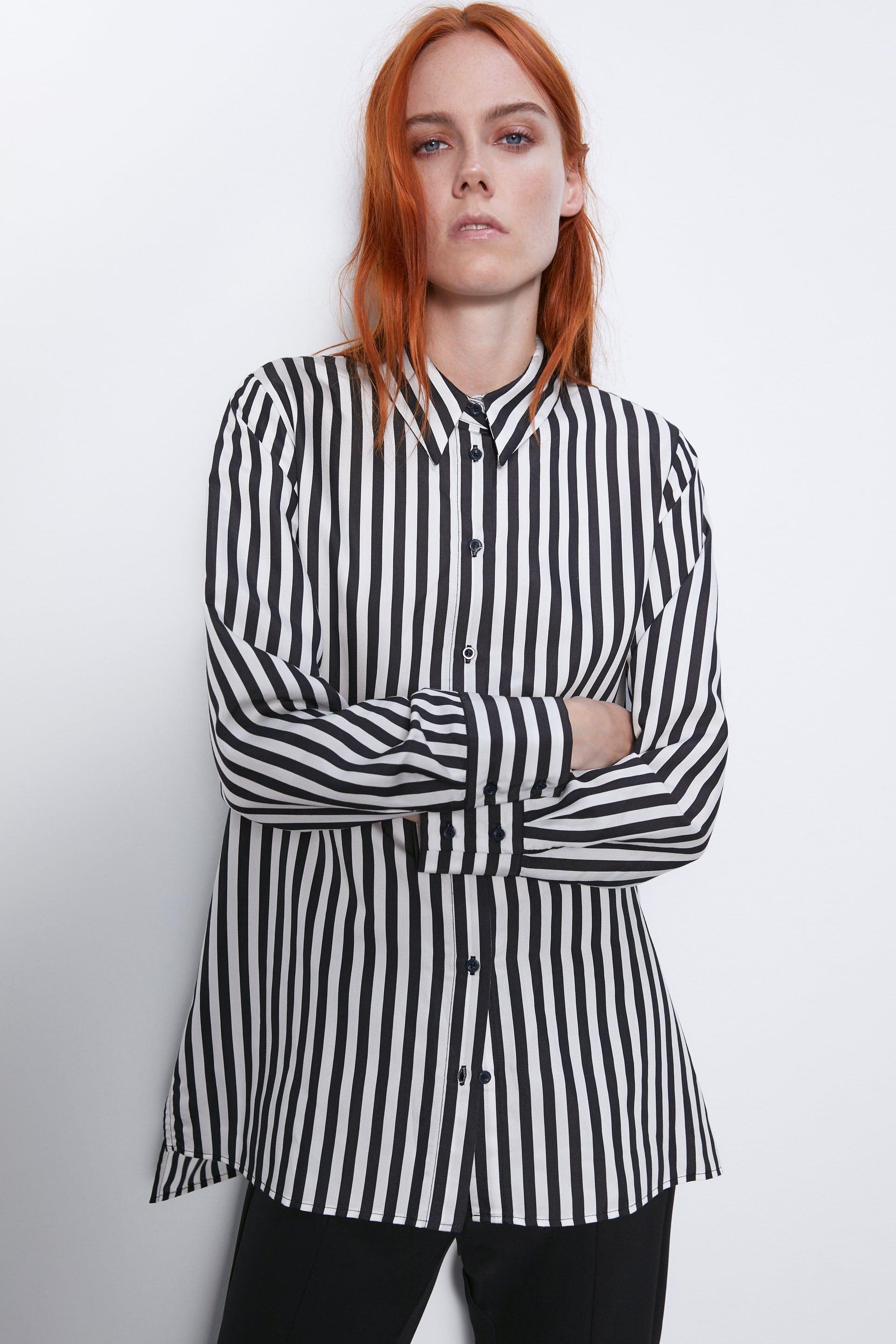 zara black and white striped shirt