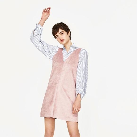 Zara Suede Effect Dress – Mid Pink in 