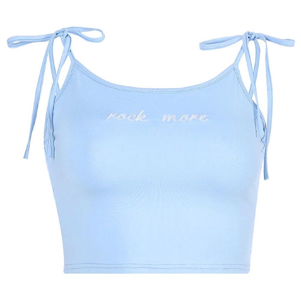 954 rock more baby blue self tie cami camisole spaghetti strap crop top  ulzzang vintage retro embroidered, Women's Fashion, Tops, Sleeveless on  Carousell