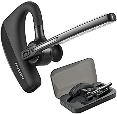 AKIZAN Bluetooth Headset Wireless Earpiece In Ear Piece Headphone w Flip Boom Mic Noise Canceling Hands Free Driving Blue Tooth Head Set for Cell