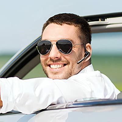 AKIZAN Bluetooth Headset Wireless Earpiece In Ear Piece Headphone w Flip Boom Mic Noise Canceling Hands Free Driving Blue Tooth Head Set for Cell