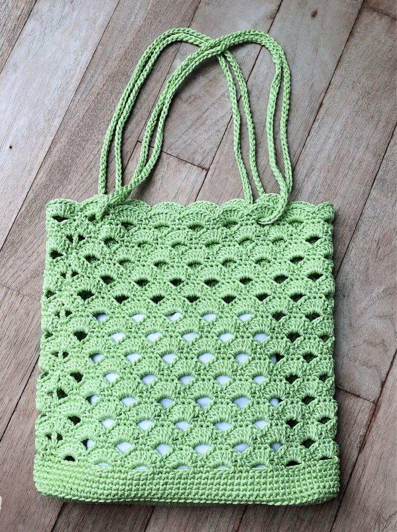 green crochet bag