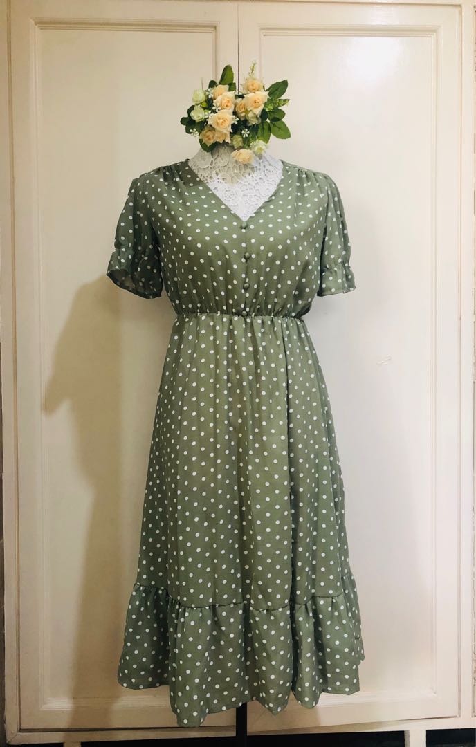 long green polka dot dress