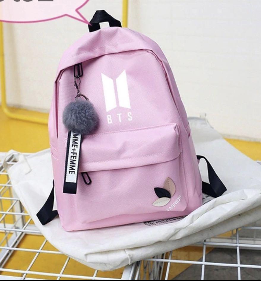 BTS Backpack School Bag Girls Street Casual Cute Travel Bag Black Pink ...