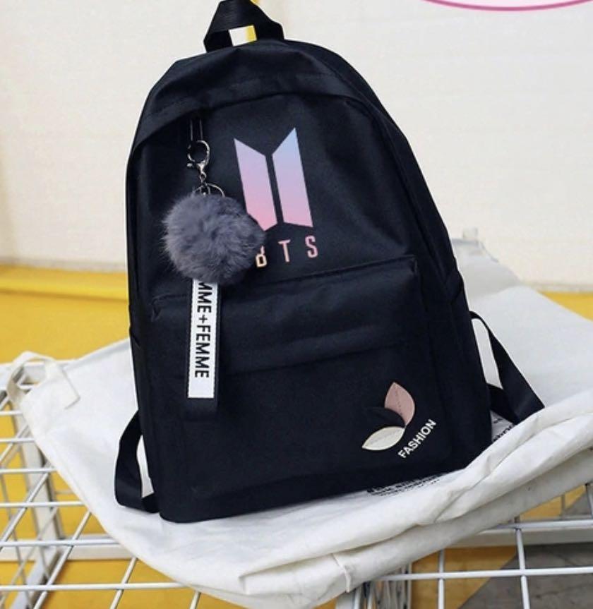 BTS Backpack School Bag Girls Street Casual Cute Travel Bag Black Pink ...