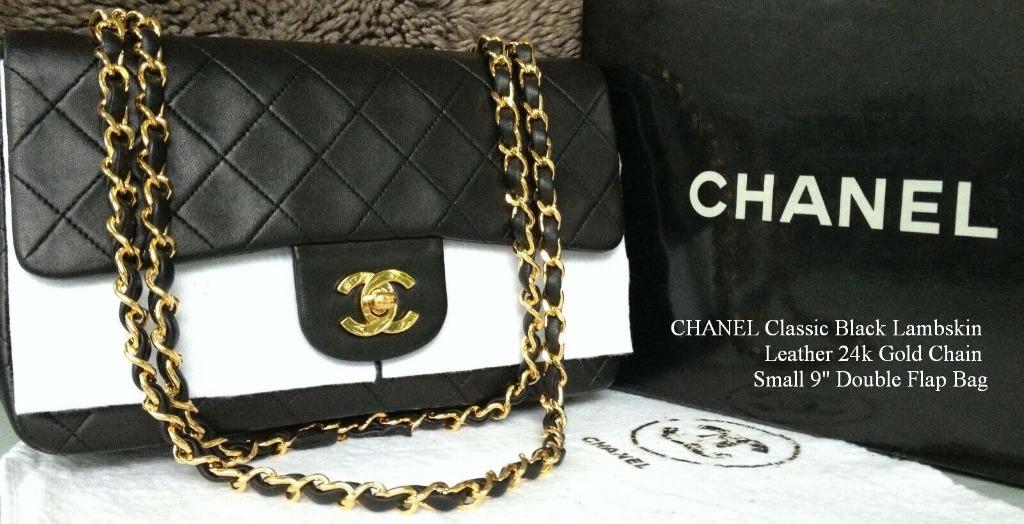 chanel classic flap black bag with gold chain