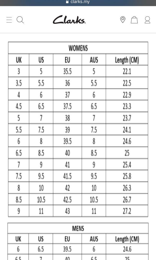 Clark size chart on sale us