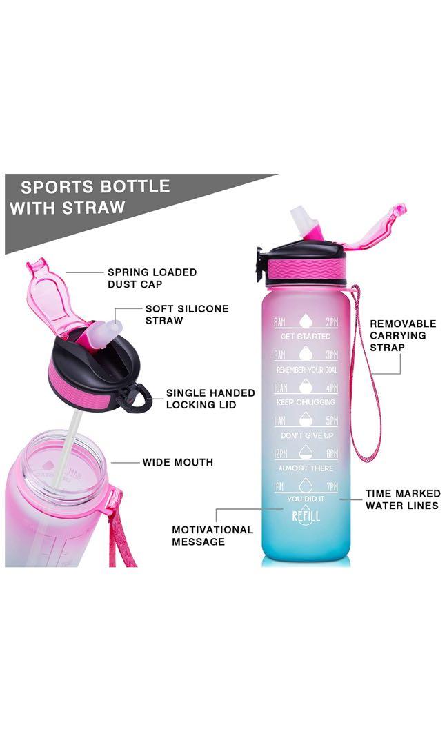 Giotto 32oz Leakproof BPA Free Drinking Water Bottle with Time Marker & Straw to Ensure You Drink Enough Water Throughout The Day for Fitness and