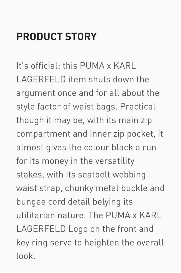 Authentic KARL lagerfeld Waist Bag X Puma, Women's Fashion, Bags