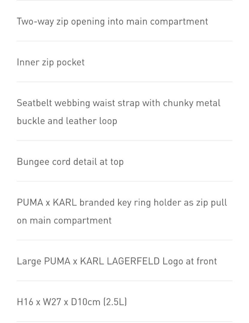 Authentic KARL lagerfeld Waist Bag X Puma, Women's Fashion, Bags