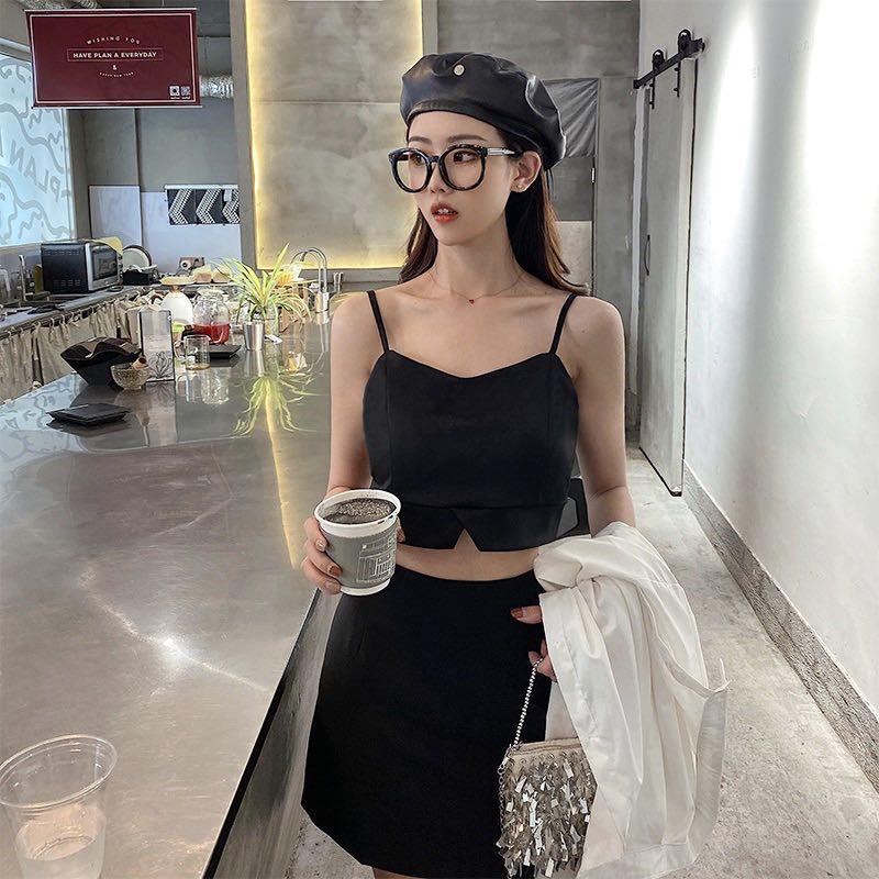 Korean Ulzzang Fashion Black Bralette Bustier Spag Top with inner padding