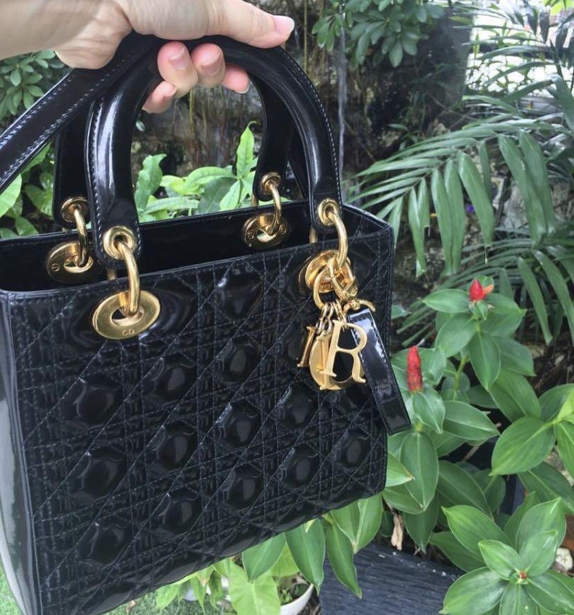 black patent lady dior bag