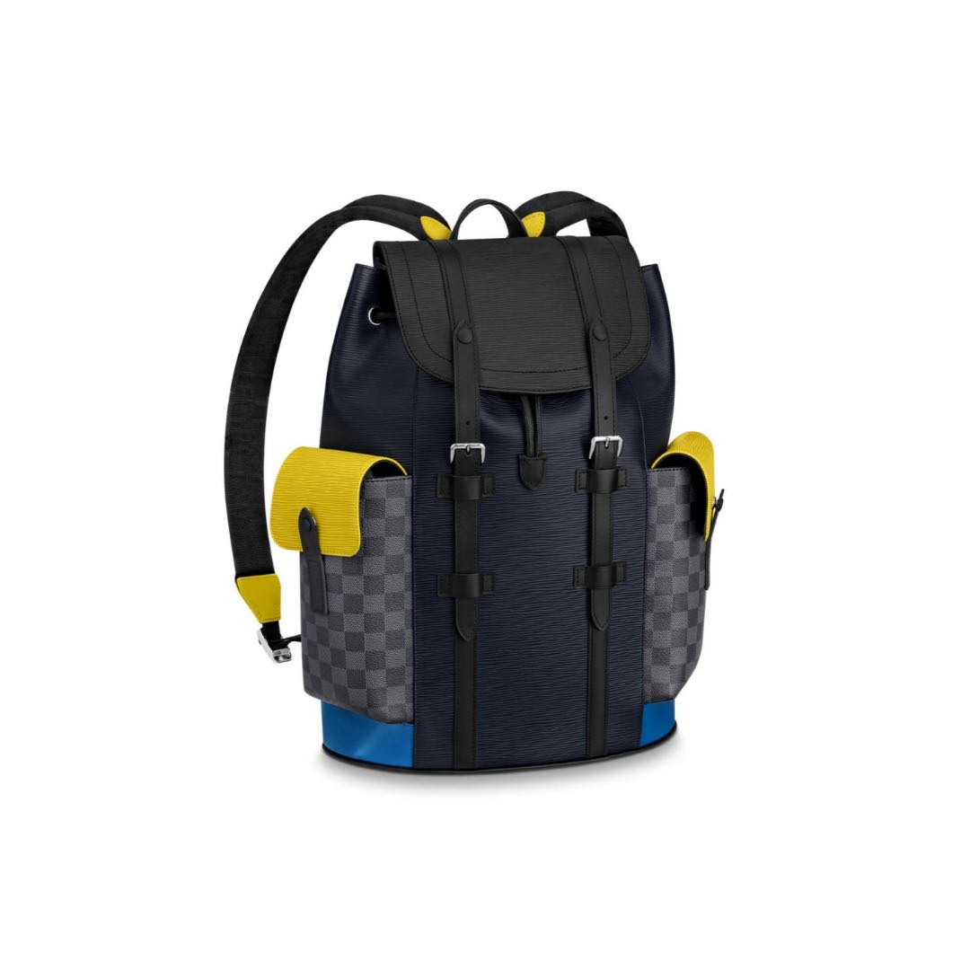 Louis Vuitton LV Black Yellow Blue Leather Christopher Backpack Bag Men Travel, Men&#39;s Fashion ...