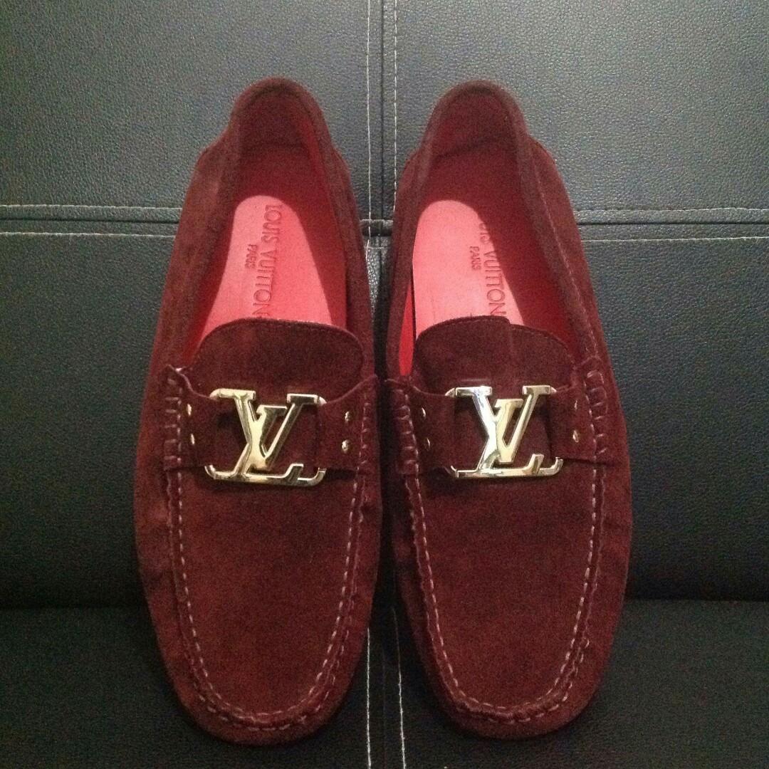 Louis Vuitton red loafers (Category: Luxury Apparel) located in Quezon City. Submitted by preloveditems025 (Listing ID 1016568574, Image 2). Description: - selling my brother's shoes - authentic - slightly issue inside - still in good condition - with dust bag - no box.