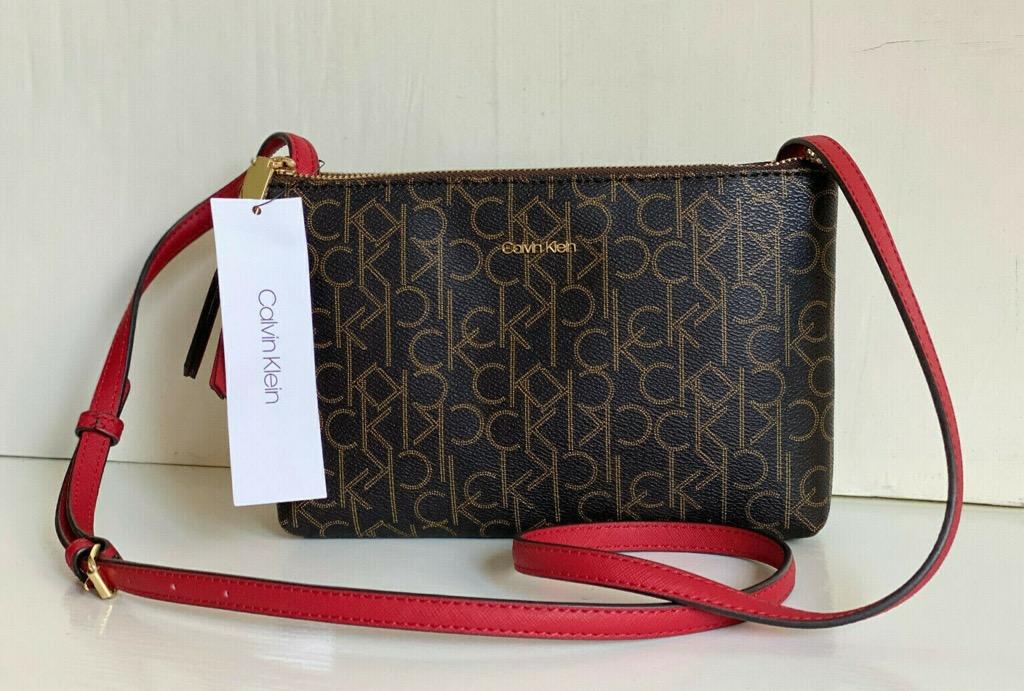 Kaylee Mixed Media Double Zip Crossbody Sling Bag